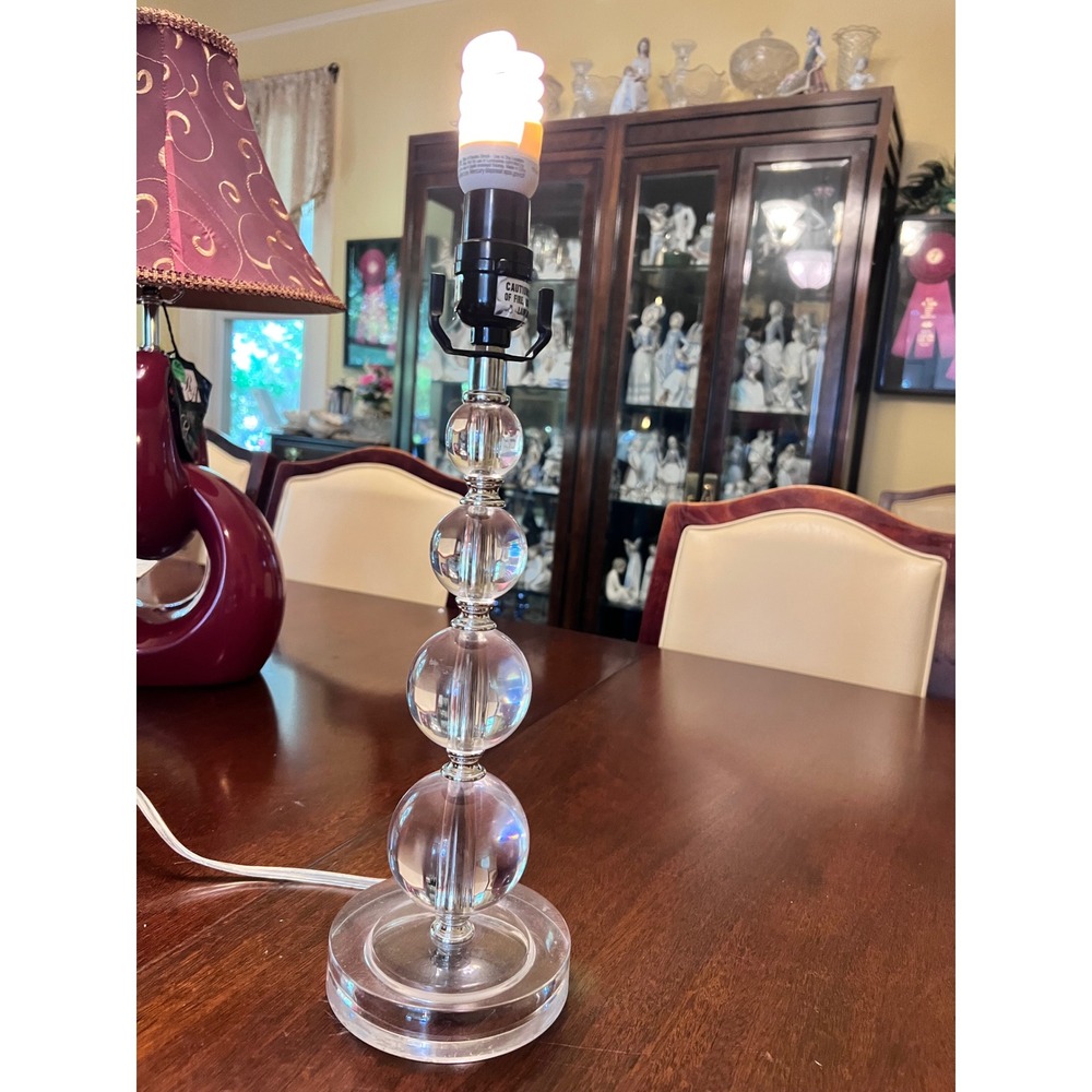 Stacked Clear Glass Orb Table Lamp Base Modern Silver Accents 15.5 Inch